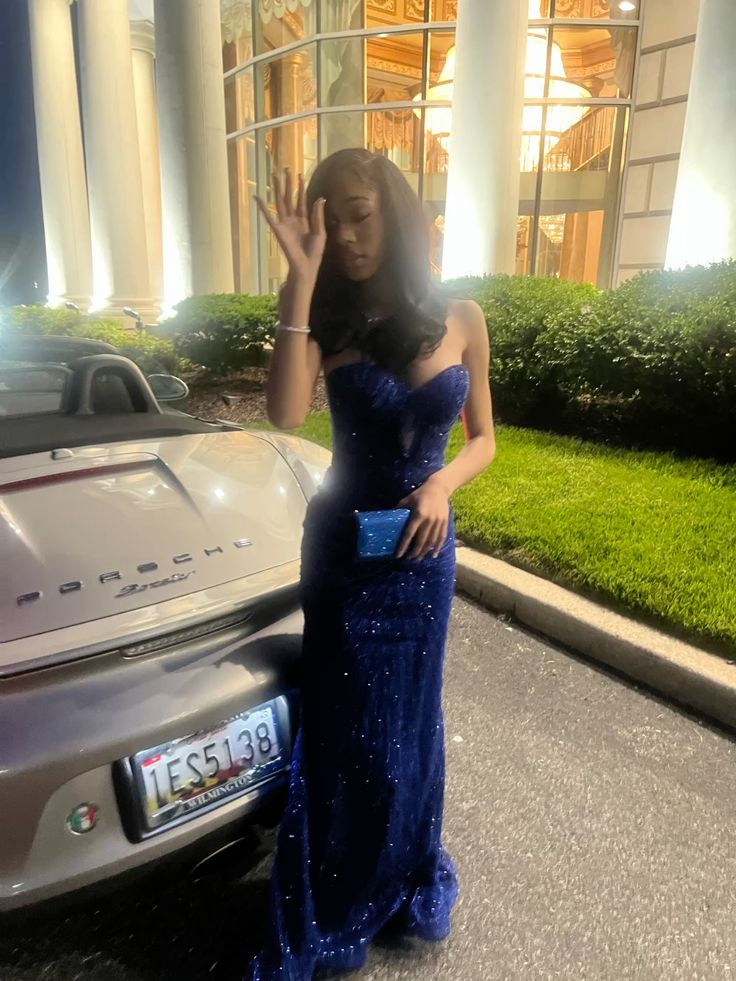 Luxurious Royal Blue Mermaid Sweetheart Neck Sequin Long Prom Dress Evening Dress