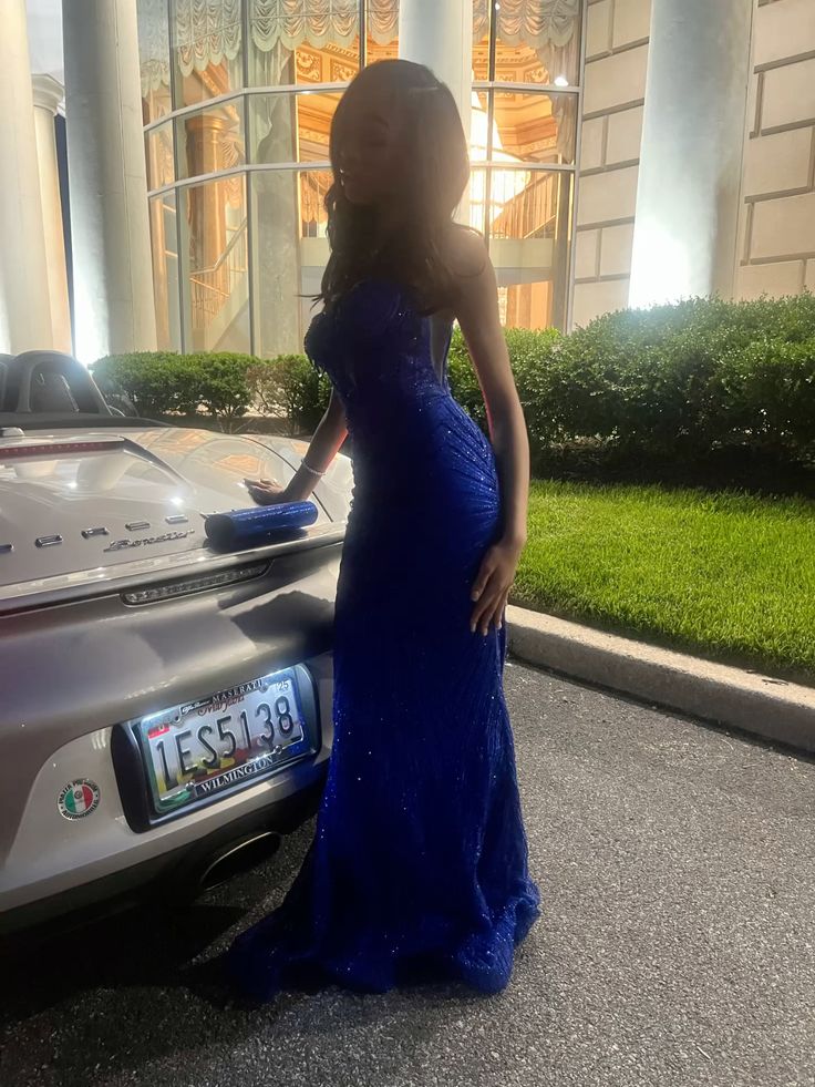 Luxurious Royal Blue Mermaid Sweetheart Neck Sequin Long Prom Dress Evening Dress