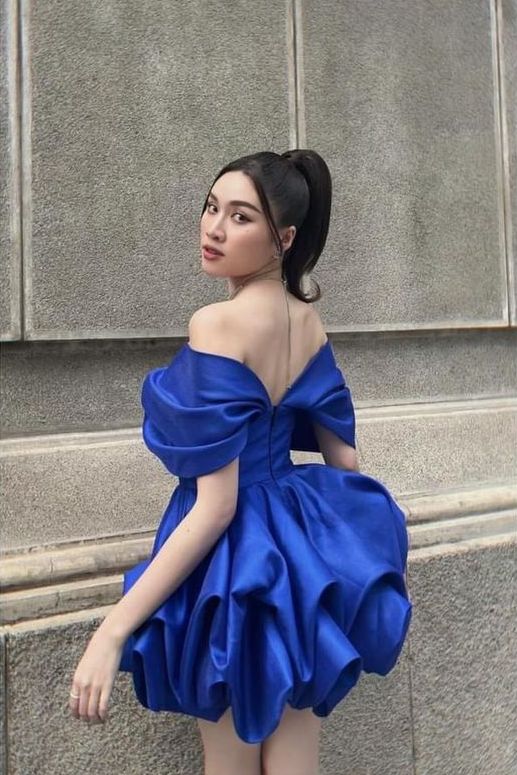 Elegant Royal Blue One-shoulder Waisted Satin Birthday Party Homecoming Dress