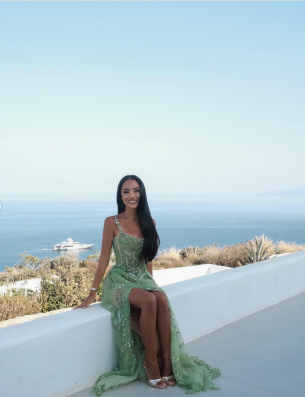 Gorgeous Green A-Line Spaghetti Strap Square Neck High-Slit Beaded Tulle Long Prom Dress Evening Dress
