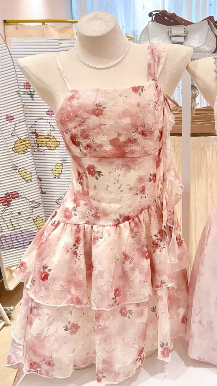 Sweet Pink And White Floral Irregular Ruffle Chiffon 16th Birthday Homecoming Dress