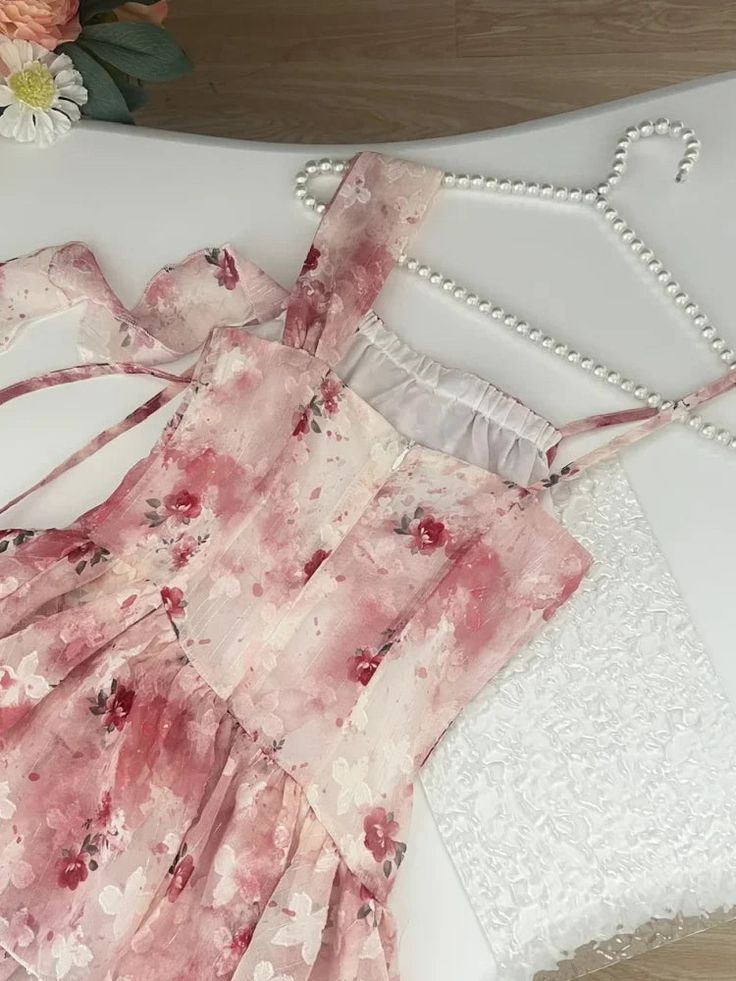 Sweet Pink And White Floral Irregular Ruffle Chiffon 16th Birthday Homecoming Dress