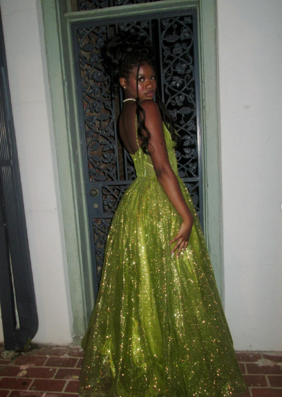 Glamorous Bright Green A-Line Spaghetti Strap Deep V Sequin Tulle Long Prom Dress Evening Dress