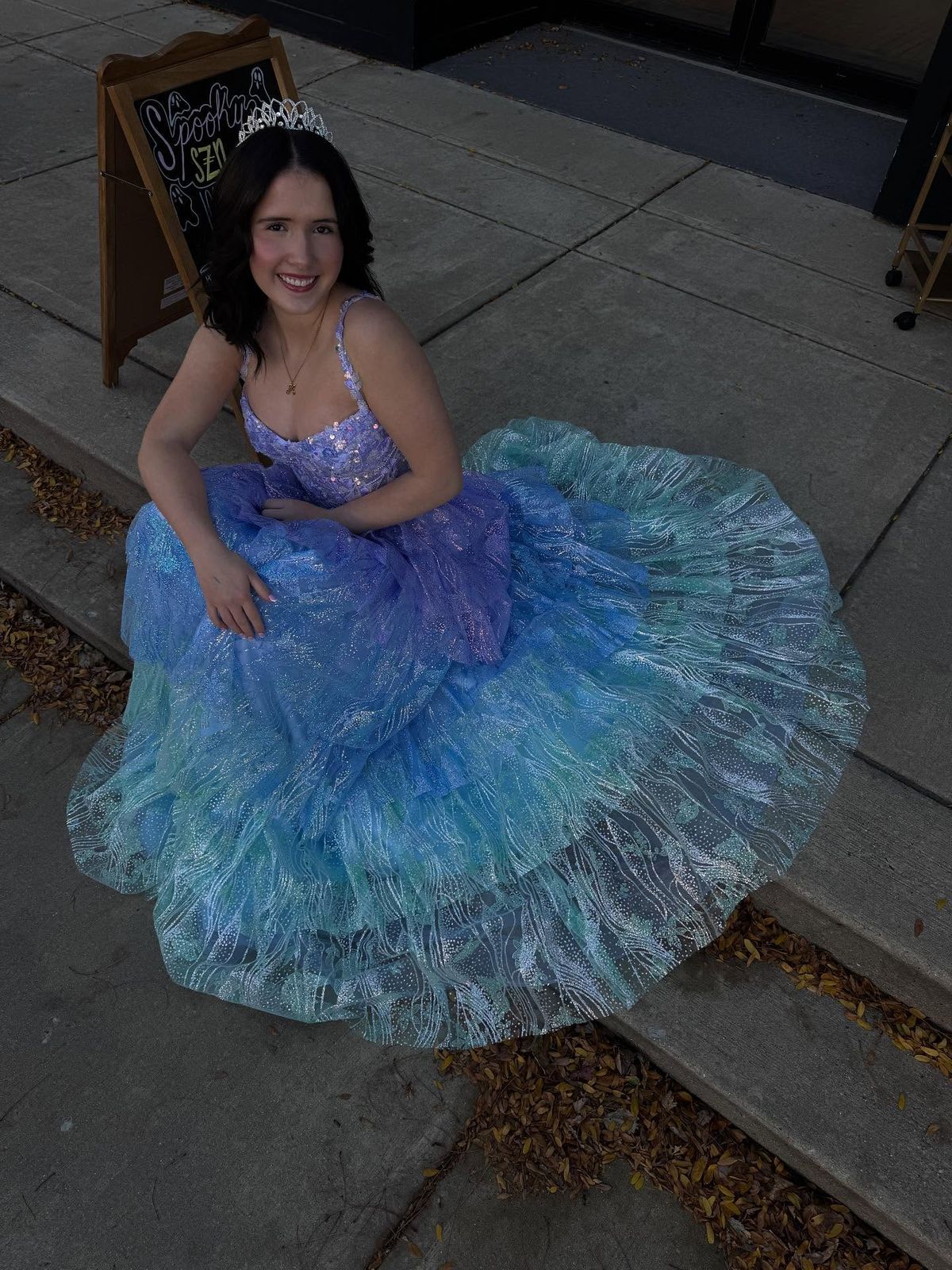 Dreamy Gradient Blue-Purple A-Line Camisole Sequin Starry Tulle Long Prom Dress Evening Dress