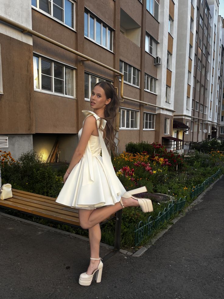 Elegant White Bow Strap Satin A-line Birthday Party Homecoming Dress