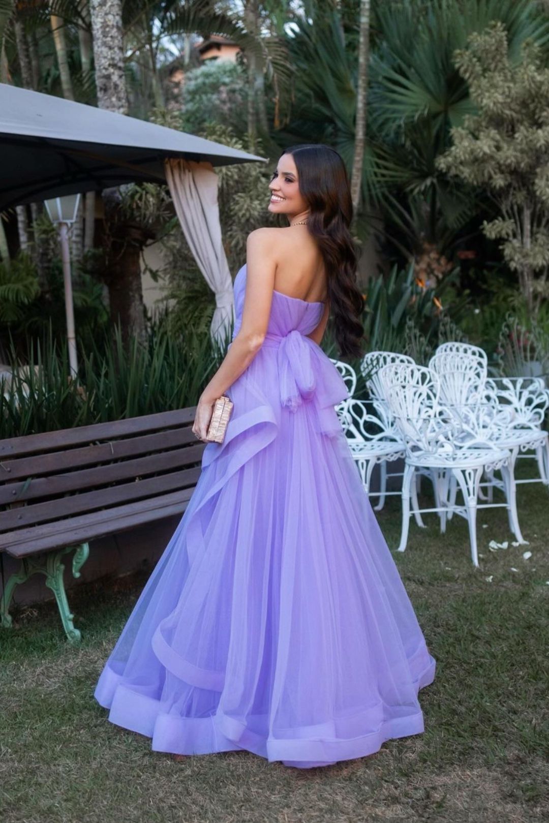 Elegant Purple A-line Tube Top Tulle Long Prom Dress Evening Dress Bridesmaid Dress