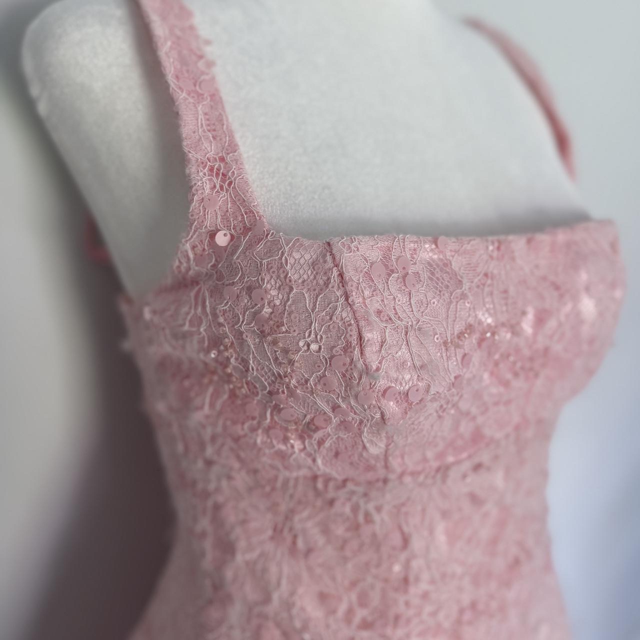 Sweet Pink Square Neck Lace Pattern Sequins Slim Fit 16th Birthday Homecoming Dress