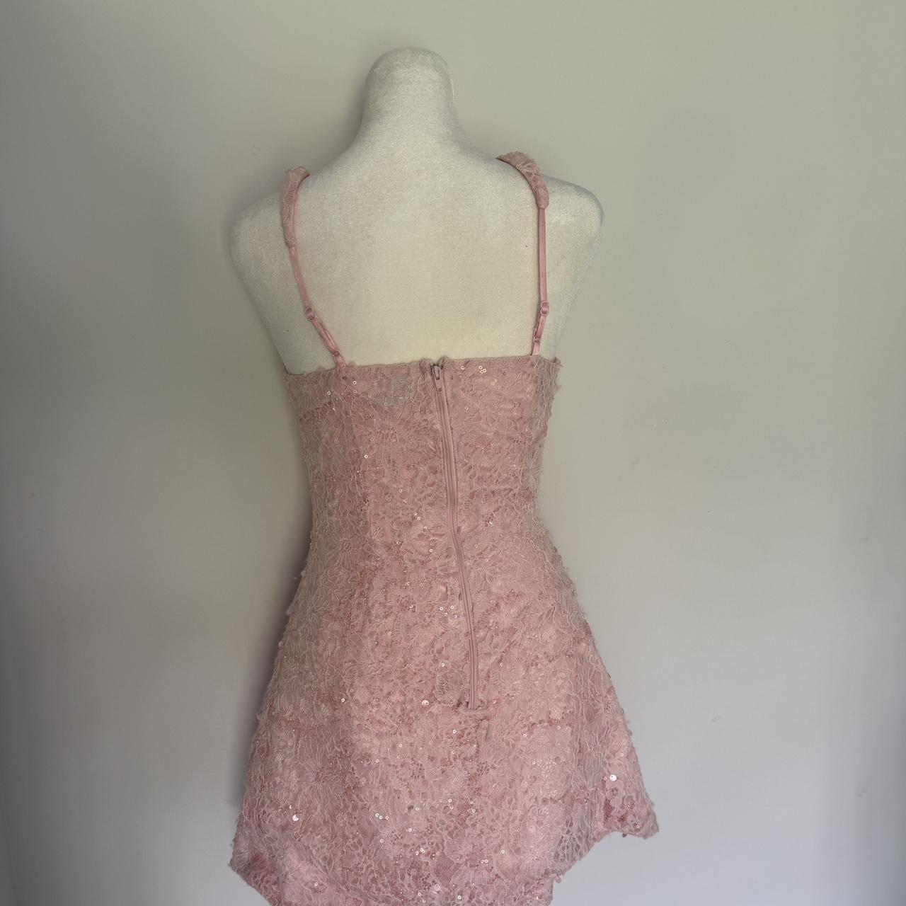 Sweet Pink Square Neck Lace Pattern Sequins Slim Fit 16th Birthday Homecoming Dress