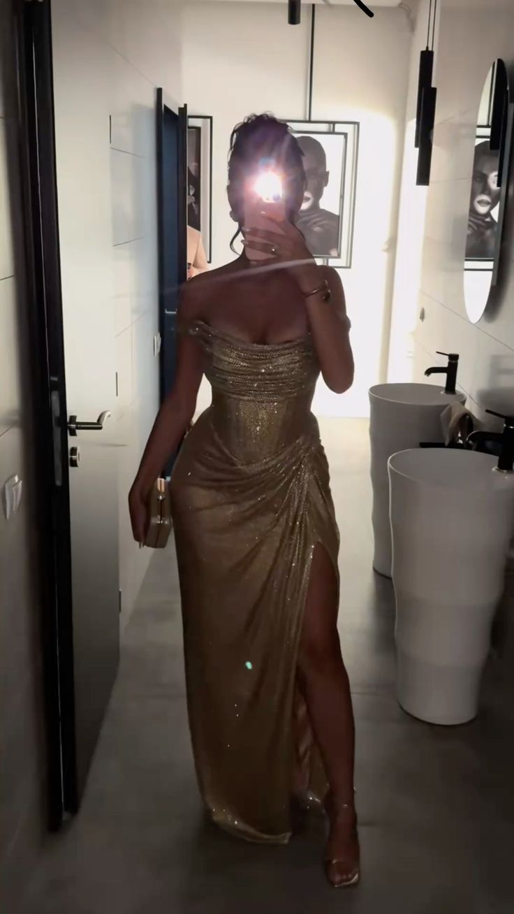 Sexy Gilded Off-the-shoulder Split Satin Long Prom Dress Evening Dress