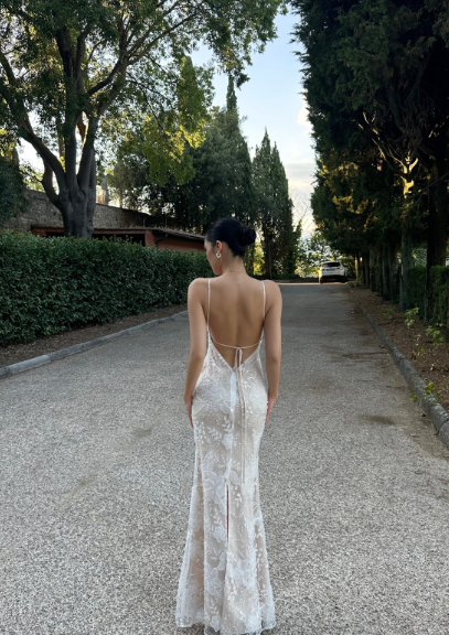 French Elegant Champagne Apricot Mermaid Spaghetti Strap Deep V-Neck Embroidered Lace Long Prom Dress Evening Dress