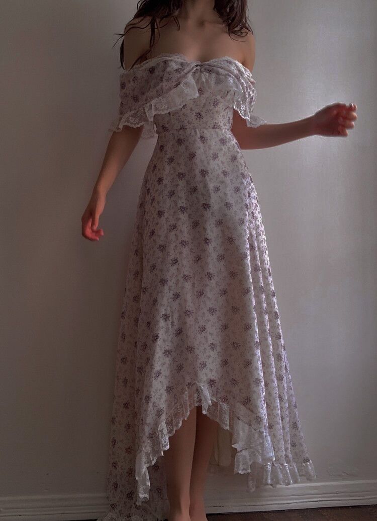 Sweet Light Purple Floral A-line V-Neck Lace Ruffled Chiffon Long Prom Dress Evening Dress