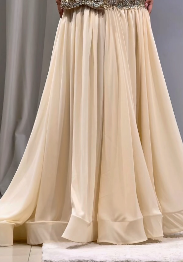 Luxurious Champagne Sweetheart Neck A-line Diamond-Embellished Bow Chiffon Long Prom Dress Evening Dress