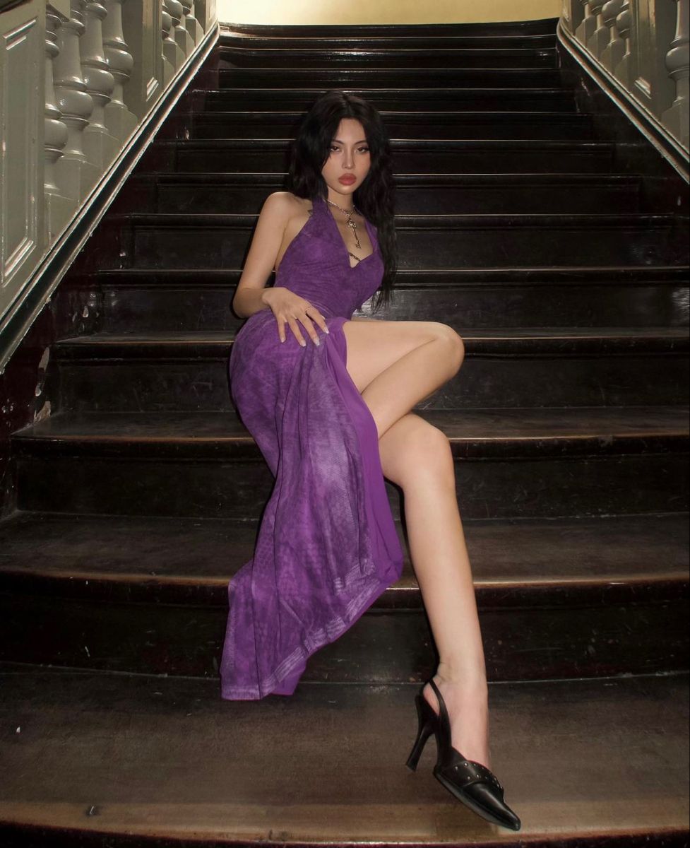 Sexy Deep Purple Halter Deep V-Neck High Slit Backless Tulle Long Prom Dress Evening Dress