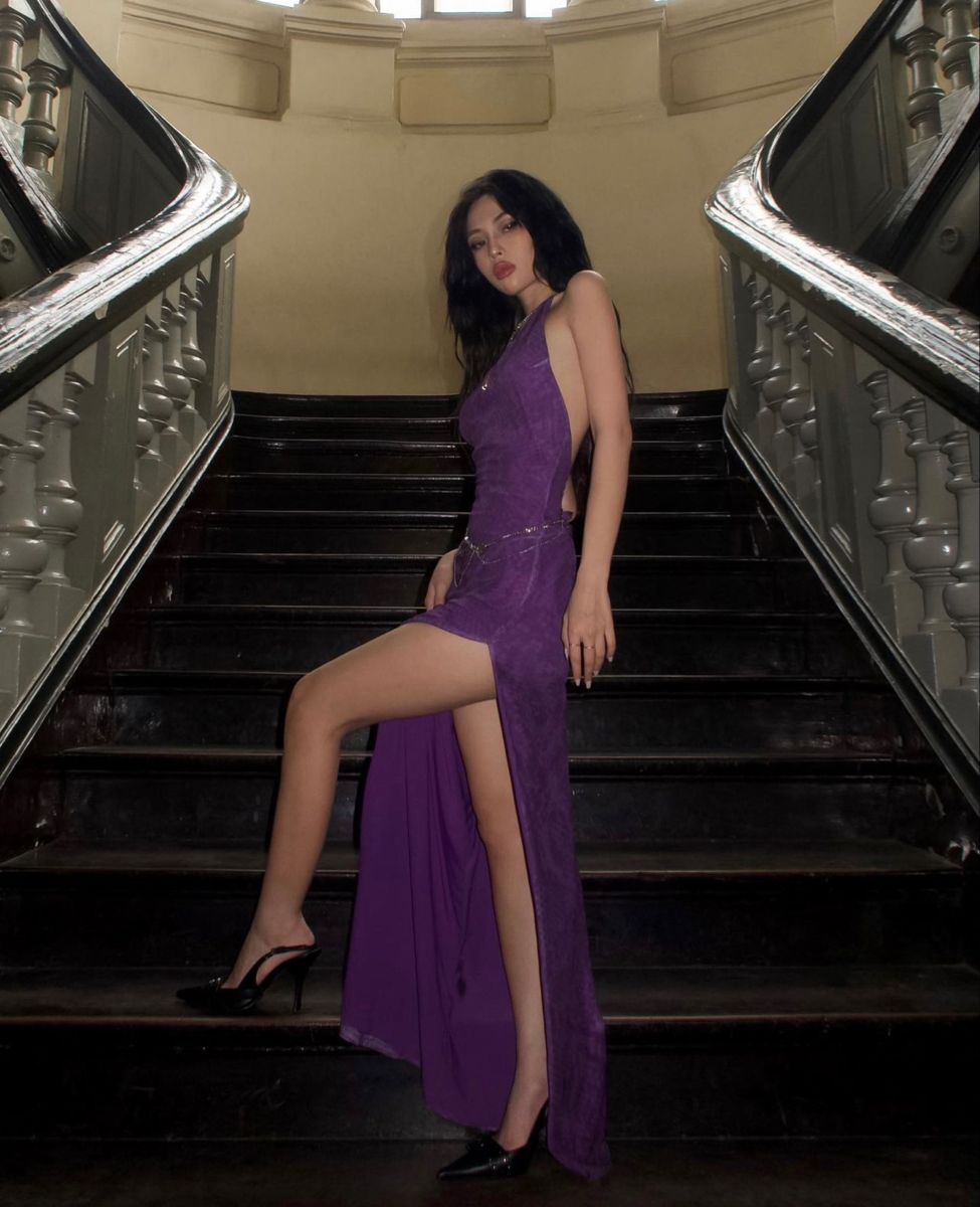 Sexy Deep Purple Halter Deep V-Neck High Slit Backless Tulle Long Prom Dress Evening Dress