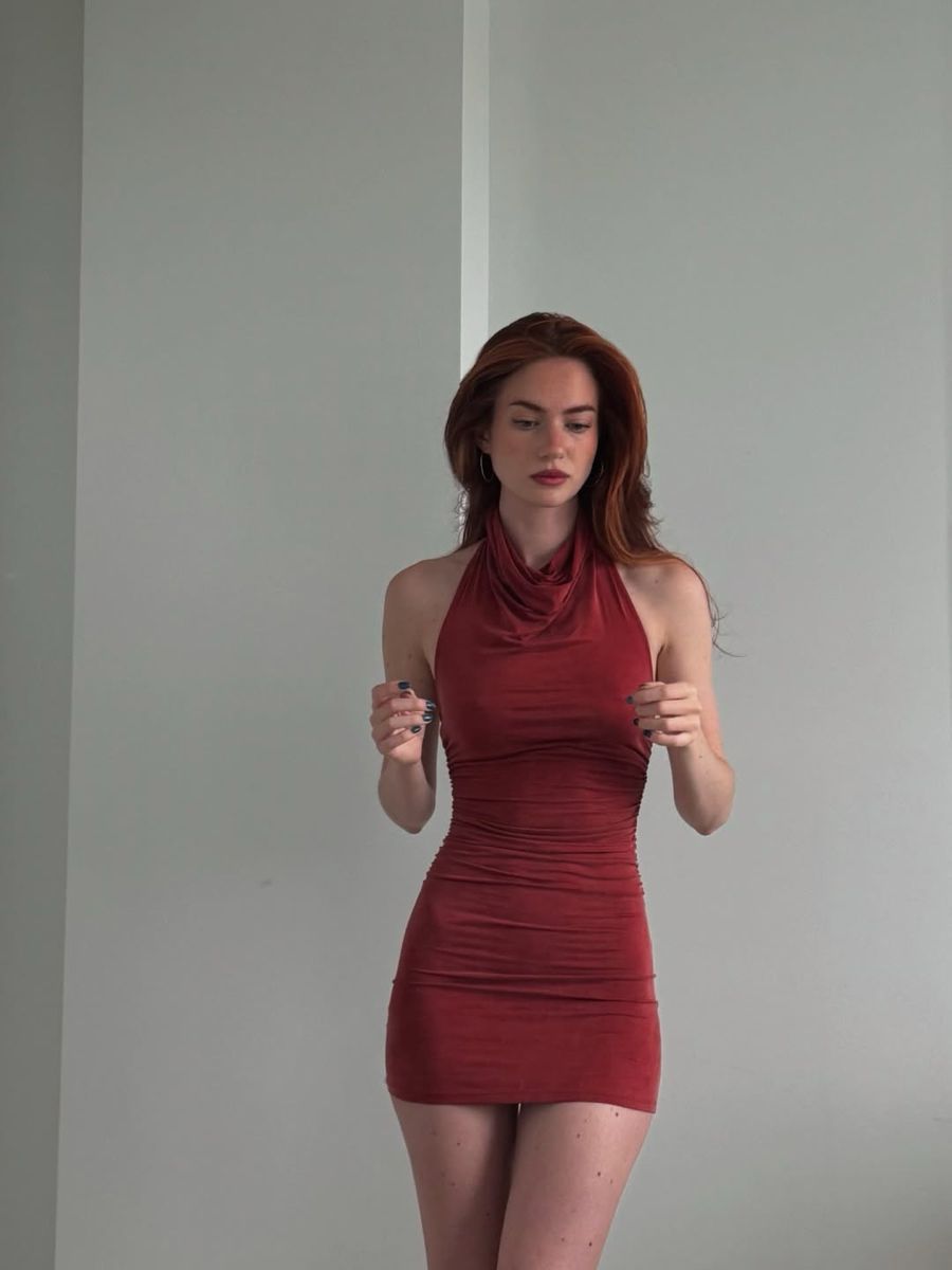 Elegant Brick Red High Collar Open Back Slim Hip Birthday Party Homecoming Dress