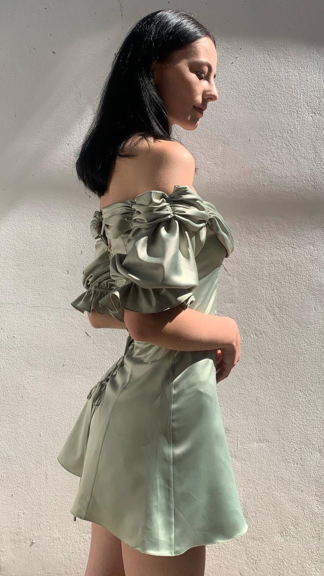 Elegant Light Green One-shoulder Pleated Back Tie Satin Mini 17th Birthday Homecoming Dress
