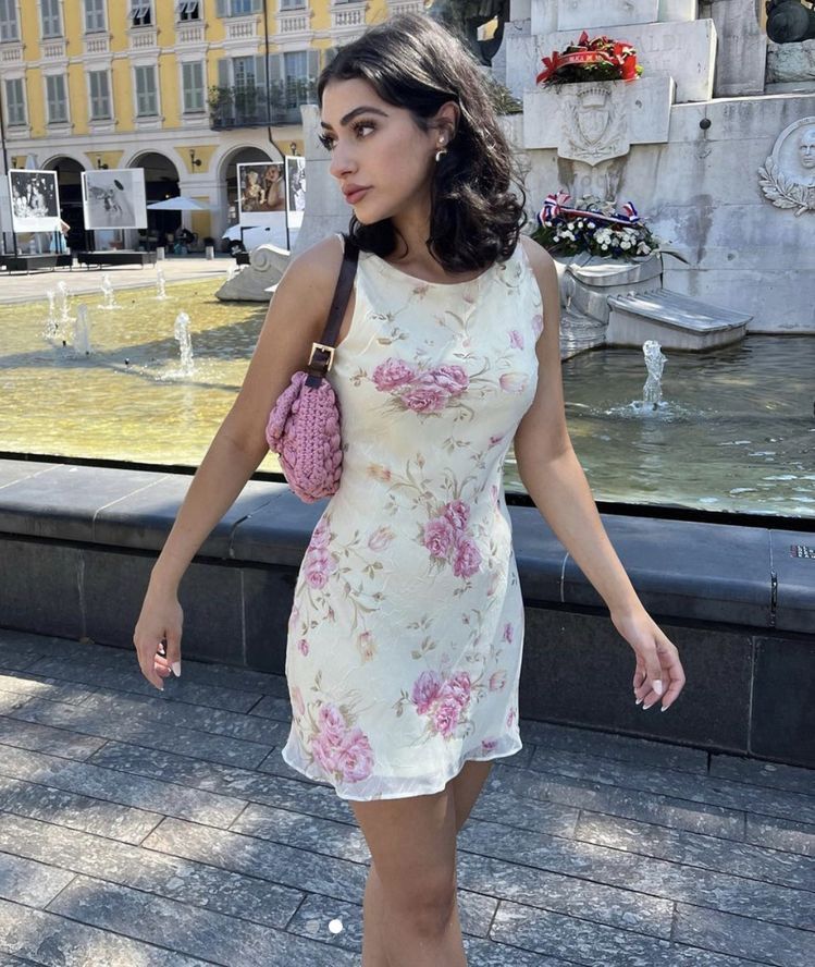 French Retro Ivory Pink Floral Slim Round Neck 19th Birthday Homecoming Dress