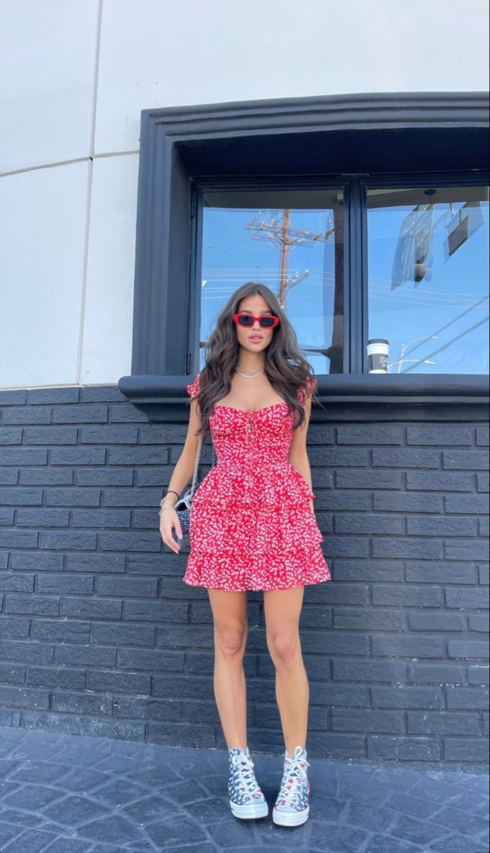 Sweet And Vibrant Red Neckline Tie Short Sleeves Printed Ruffle Waist A-line Chiffon 17th Birthday Homecoming Dress
