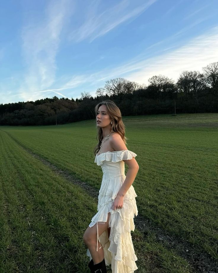 Beautiful Ivory Irregular Ruffled Off-shoulder Chiffon Short Front And Long Back Prom Dress