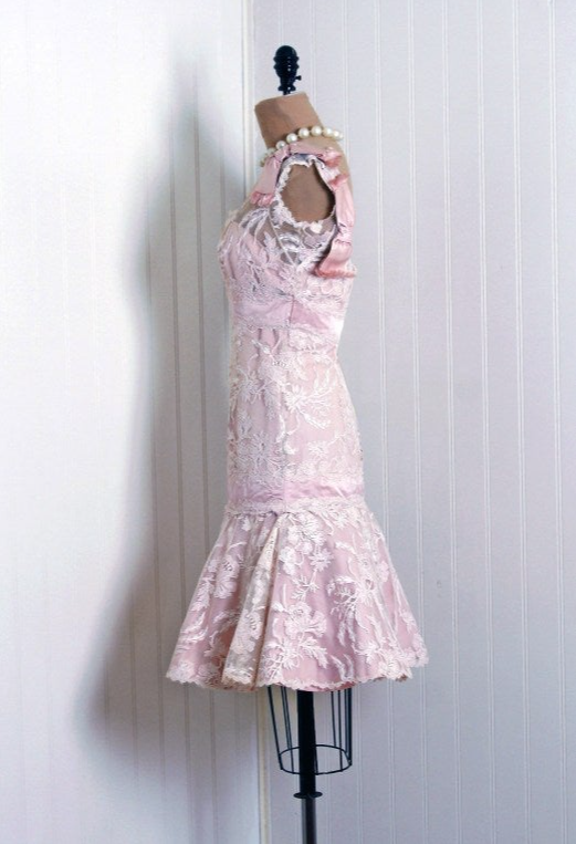 Vintage Light Pink Square Neck Lace Waist Mini 17th Birthday Homecoming Dress