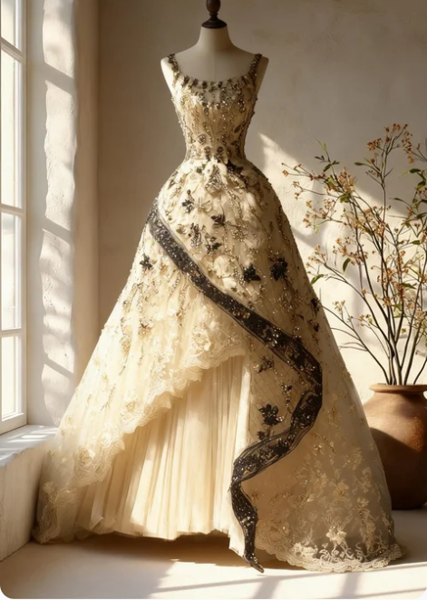 Vintage Palace Style Off-White Spaghetti Strap Square Neck Embroidered Lace Tulle Long Prom Dress Evening Dress