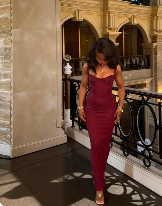 Elegant Burgundy Spaghetti Strap Mermaid Satin Long Prom Dress Evening Dress