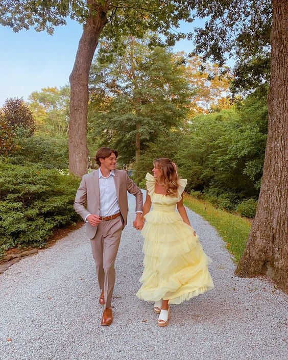 Cute Yellow Layered Tulle Long Prom Dress Formal Party Evening Gown