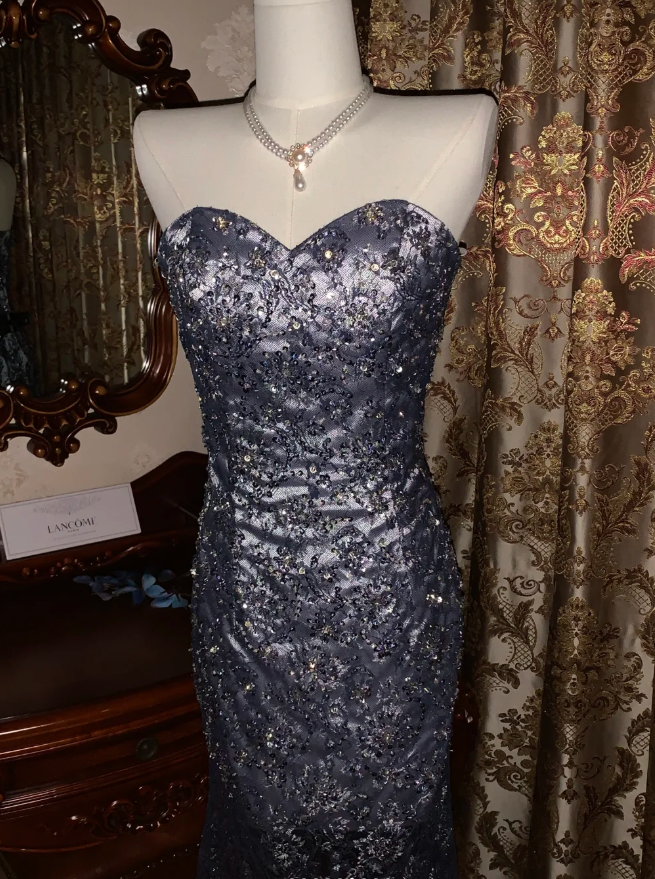 Gorgeous Sweetheart Neck Satin Beaded Mermaid Long Evening Dress Formal Birthday Party Dress