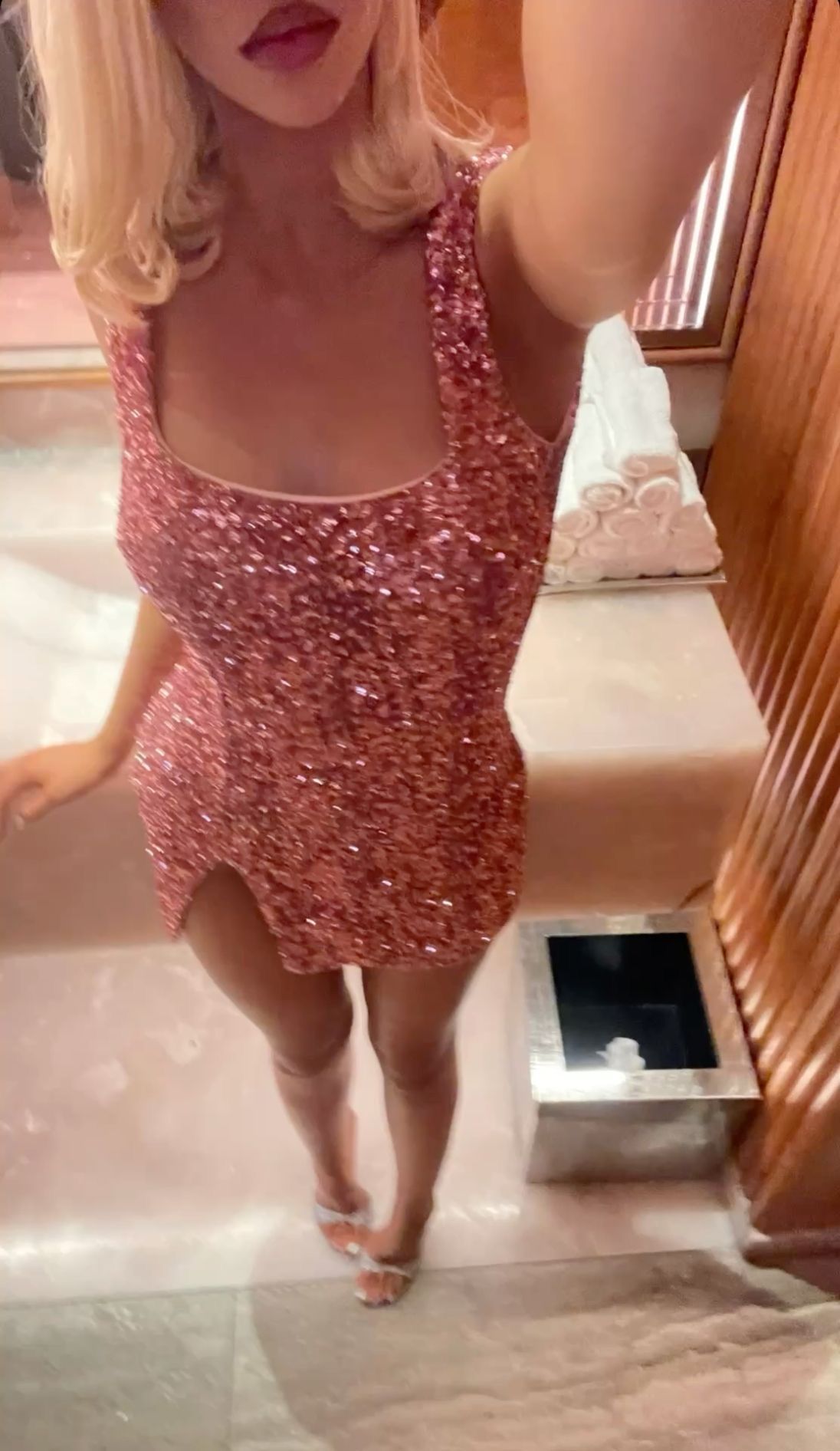 Gorgeous Pink Square Neck Sequin Side Slit Slim Short Birthday Dress Homecoming Dress