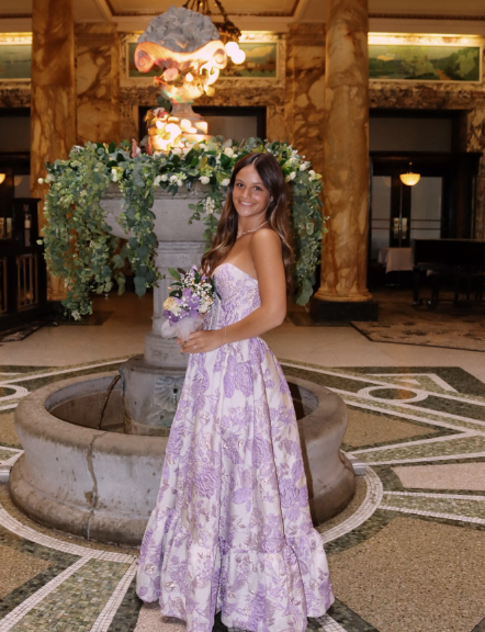 Dreamy Purple White Jacquard Strapless A-Line Rose Embroidery Satin Long Prom Dress Evening Dress