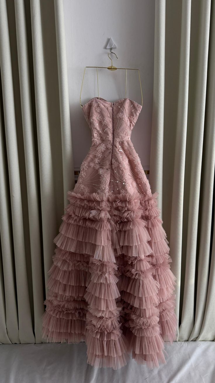 Sweet Princess Pink 3D Floral Beaded Tulle Cake A-Line Long Prom Dress Evening Dress