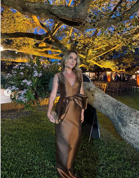 Elegant Bronze Sleeveless Deep V Backless Bow Satin Long Prom Dress Evening Dress