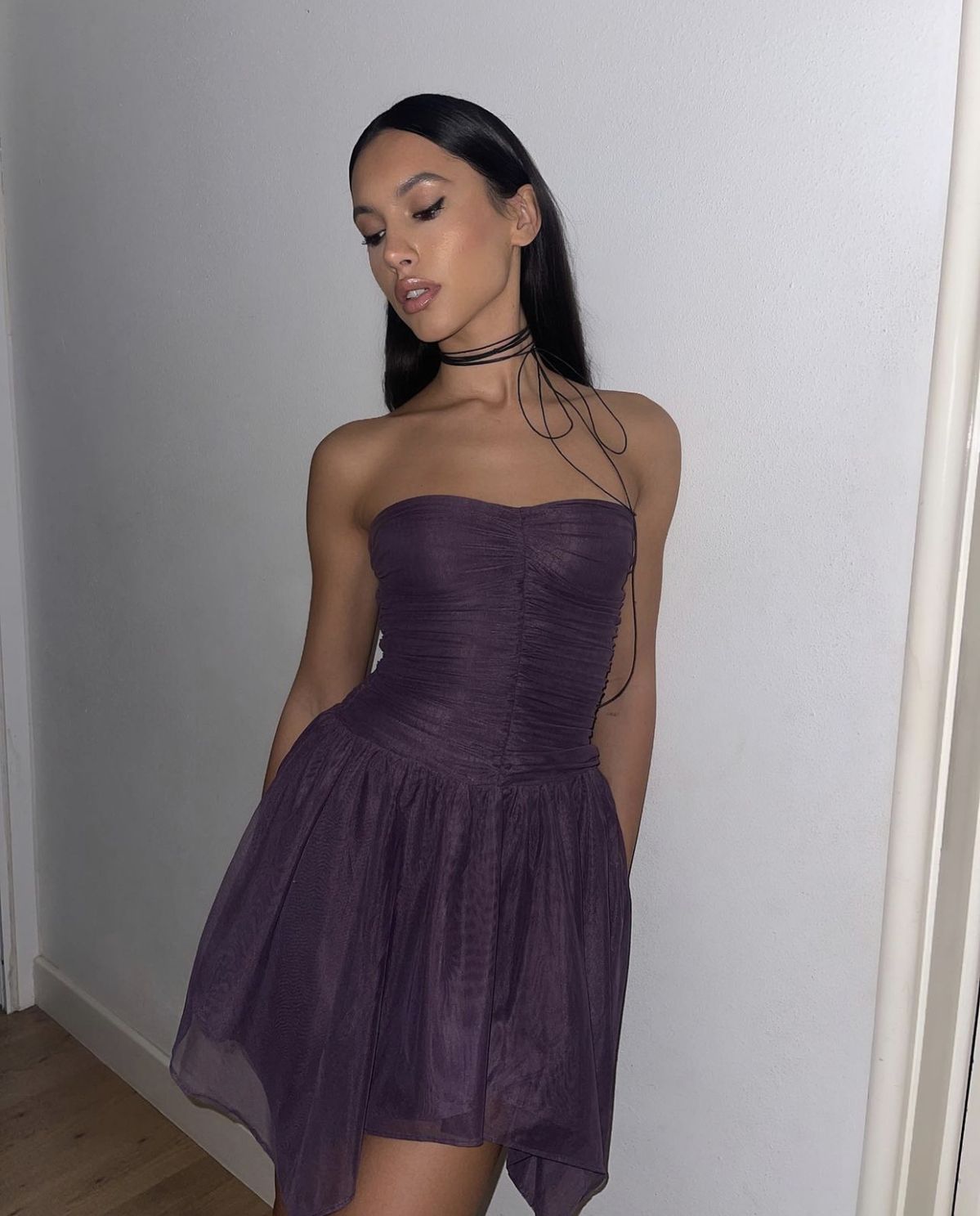 Elegant Dark Purple Pleated Irregular Skirt Chiffon 17th Birthday Homecoming Dress