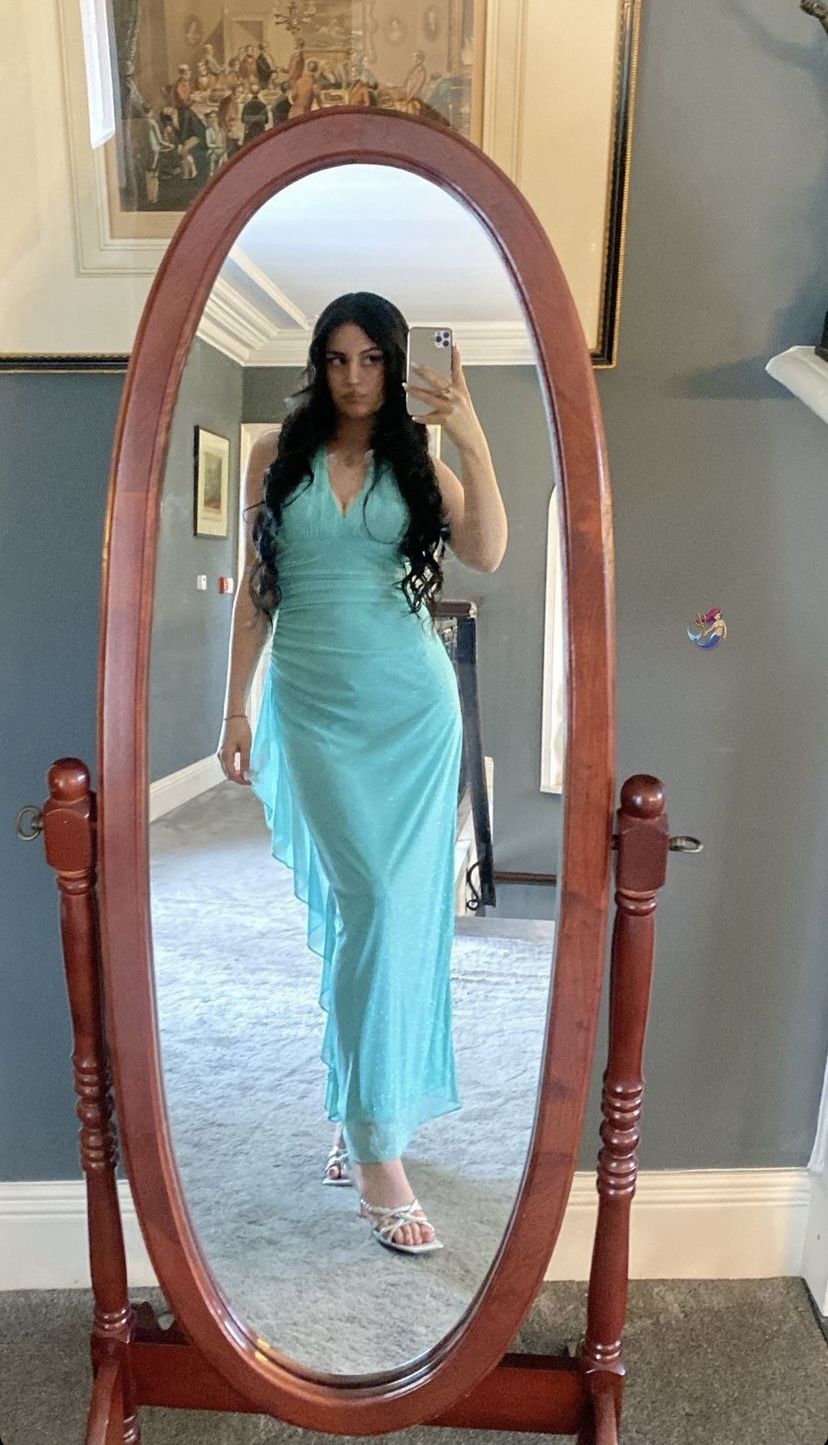 Sexy Mint Green Mermaid Halter Neck Deep V Neck Shimmering Chiffon Long Prom Dress Evening Dress