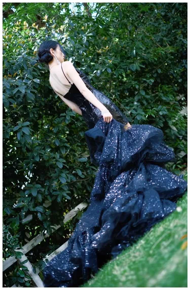 Sparky Black Spaghetti Straps Tulle Sequin Layered Long Birthday Evening Dress Party Dress