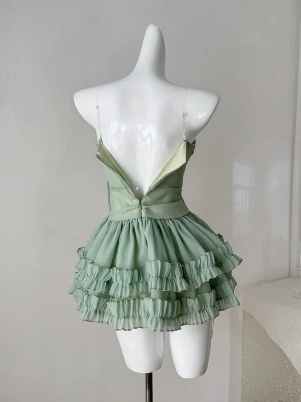 Cute Green Spaghetti Straps A-Line Tulle Homecoming Dress Short Birthday Outfits