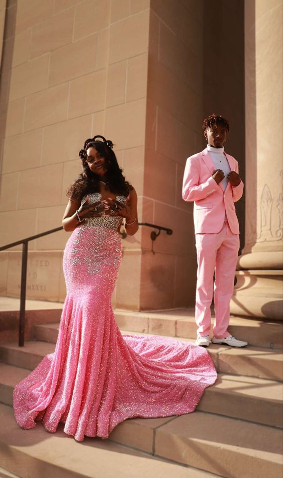 Stunning Pink Mermaid Sequins Prom Dress,22th Birthday Outfit