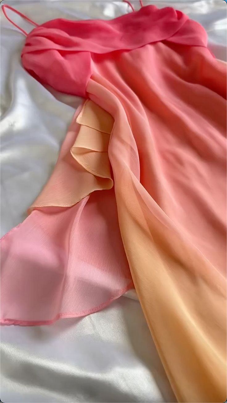 Pretty Spaghetti Straps Ombre Orange Chiffon Prom Dress Party Gown