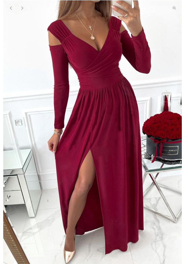 Women's Dresses Long Sleeve V-Neck Solid Strapless Split Prom Dress