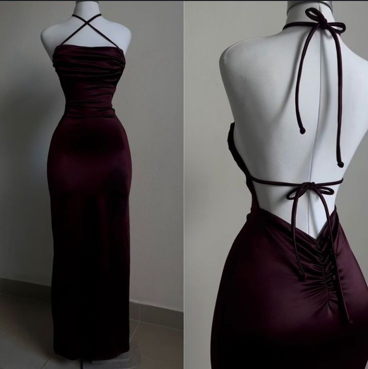 Sexy Burgundy Halter Backless Prom Dress Sheath Party Evening Dress