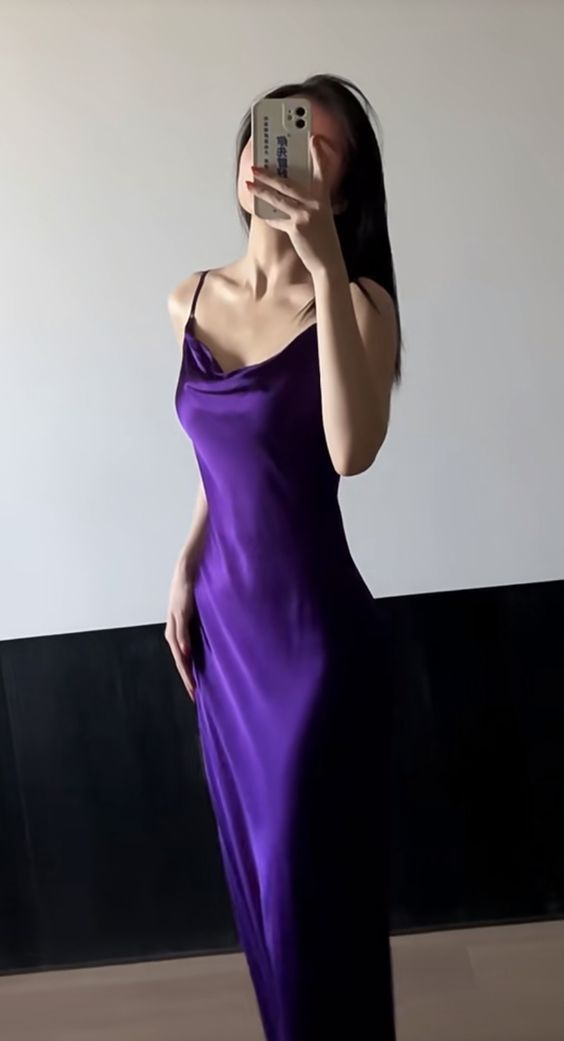 Charming Grape Purple Satin Long Prom Dress Birthday Party Dress