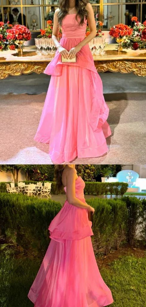 Sweet Pink Strapless Tulle A Line Evening Dress Formal Prom Dress