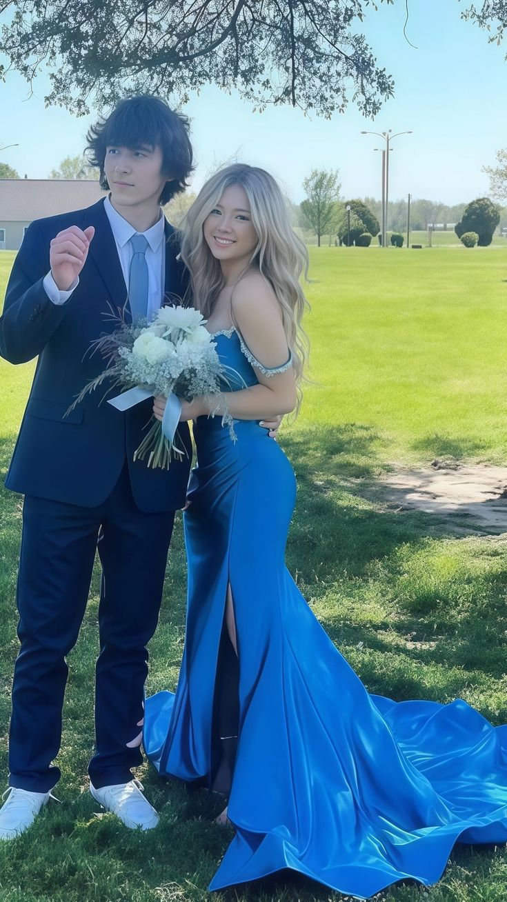 Gorgeous Blue Satin Beaded Evening Dress Mermaid Party Prom Dress