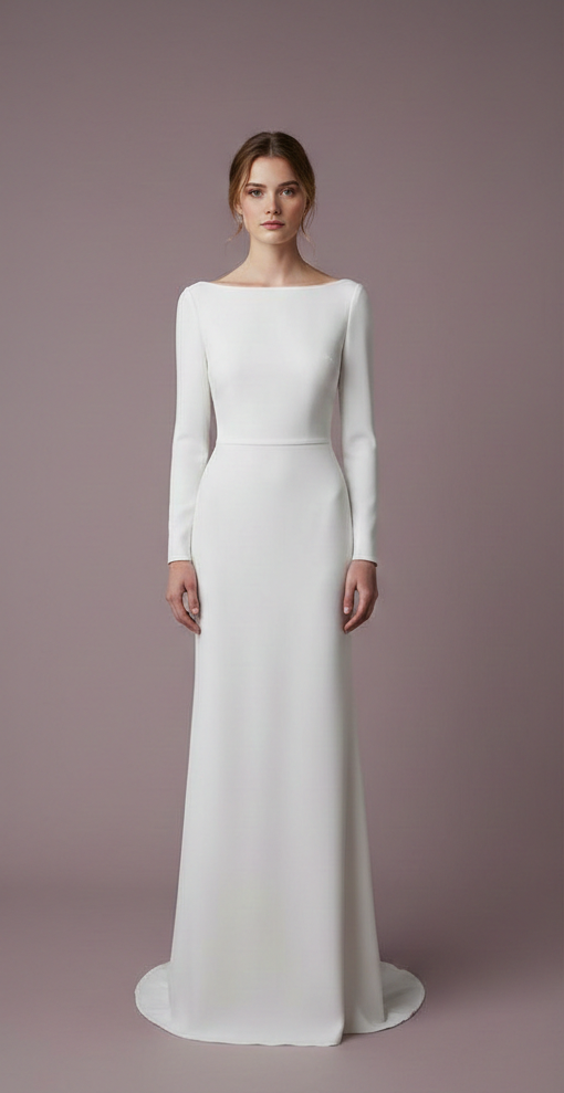 Plain Wedding Dress Unique Couture Long Button Back Bridal