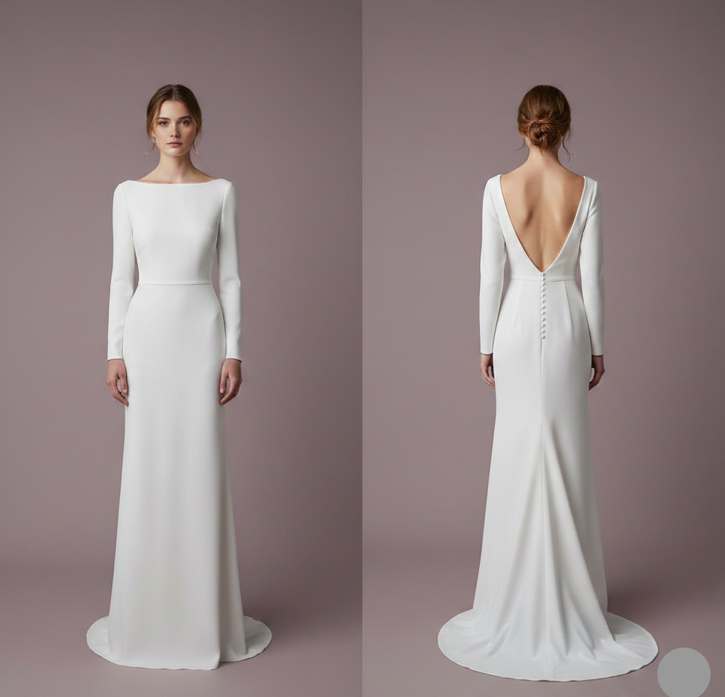 Plain Wedding Dress Unique Couture Long Button Back Bridal