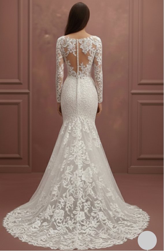 Plunging V-Neck Sleeve Wedding Dress Long Lace Mermaid Gown