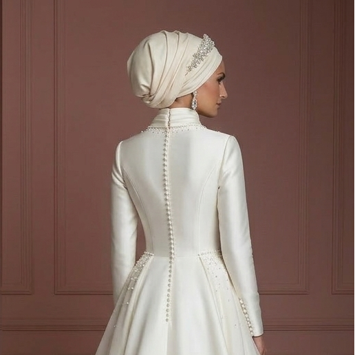 Premium Hijab Wedding Dress Elegant Bridal Couture Muslim