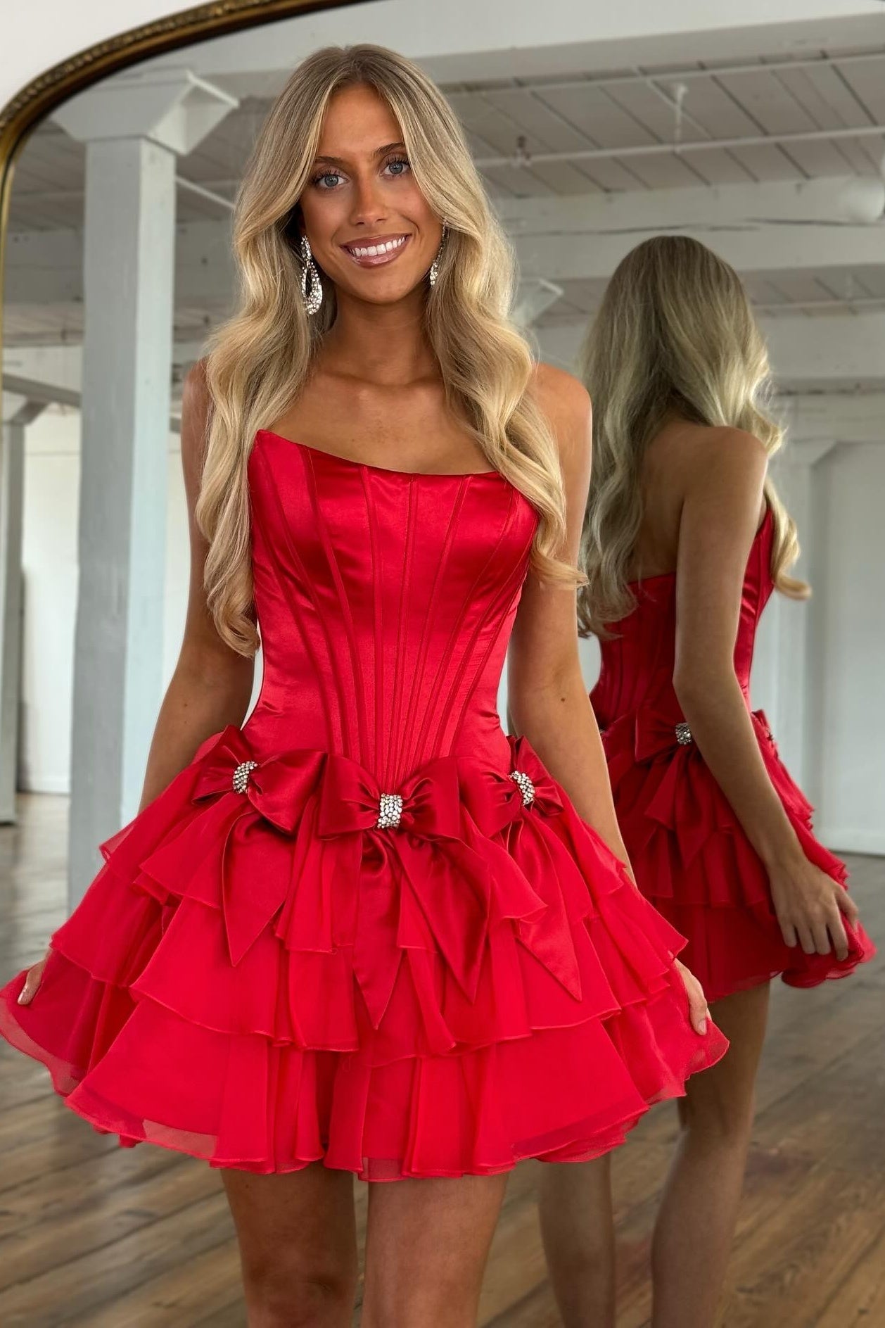 Princess A Line Strapless Blue Corset Homecoming Dress with Bowknot Beading