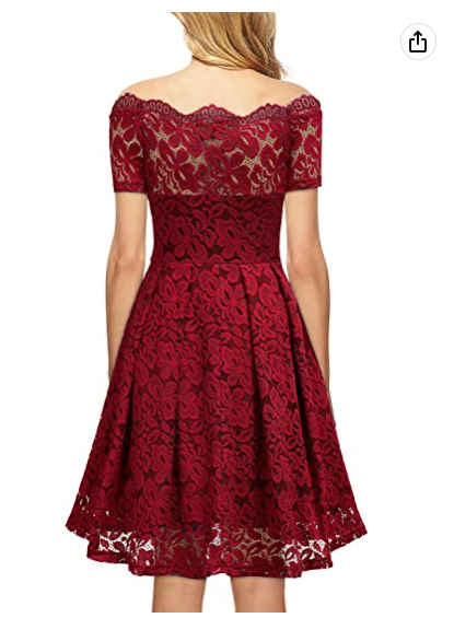 Women's Vintage Floral Lace Short Sleeve Boat Neck Cocktail Party Swing Dress Homecoming Dress