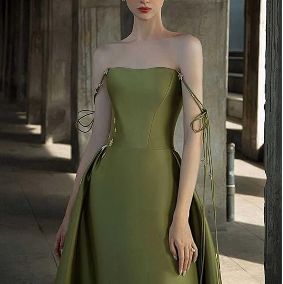Simple A Line Green Satin Prom Dress Spaghetti Straps Long Party Evening Dress